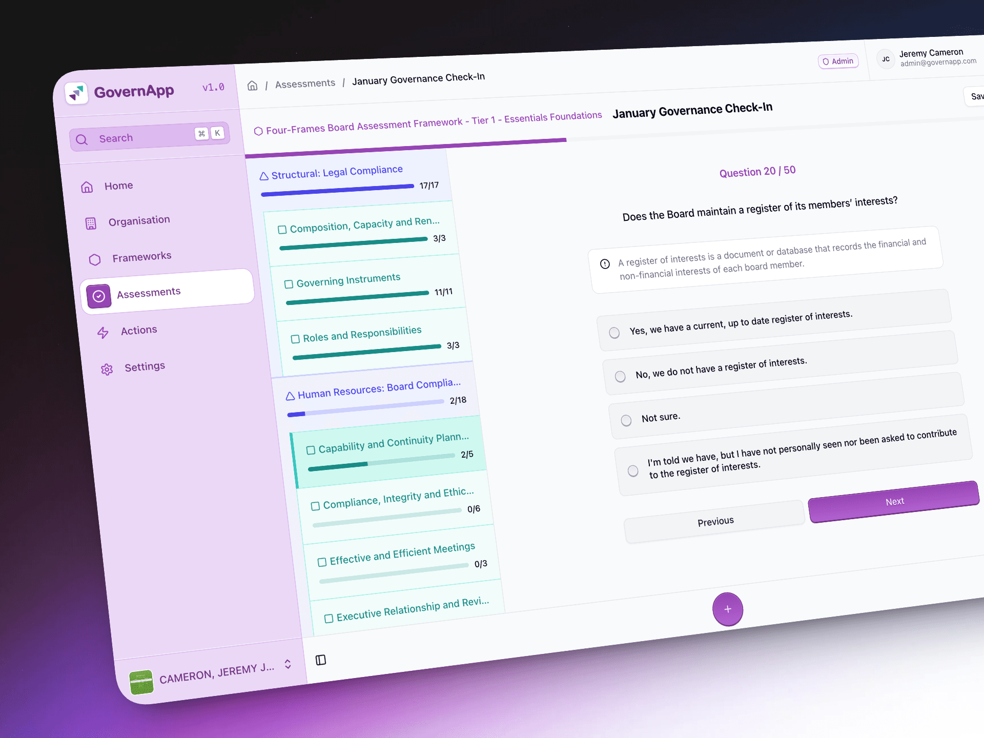 GovernApp framework screen preview
