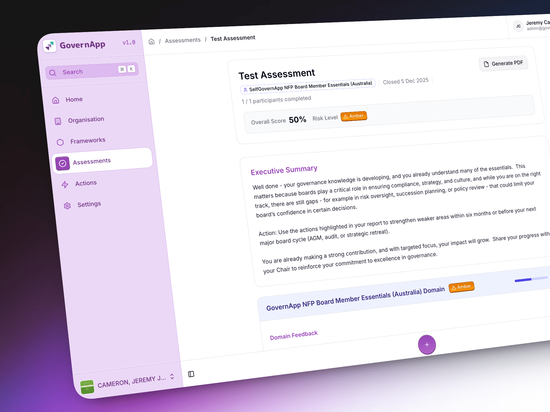 Assessment report output view