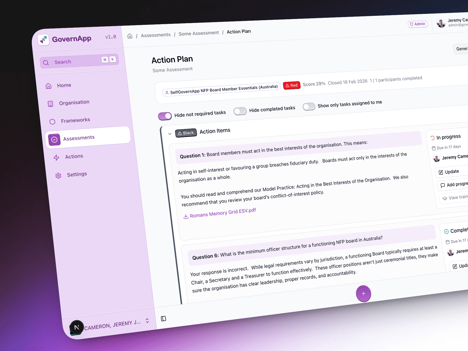 Action plan output view